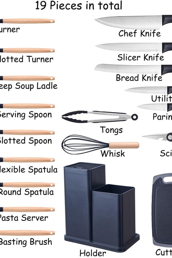 19-Piece Kitchen Utensil & Knife Block Set